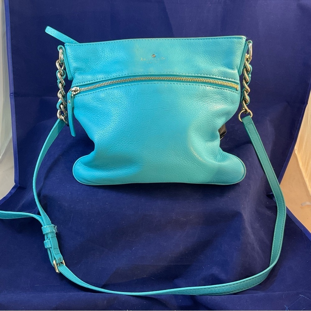 Kate Spade Butter Soft Turquoise Pebble Leather Crossbody Bag Silver Accents - Picture 9 of 14
